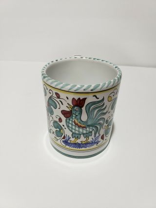 Deruta Hand Painted Teal Bird Rooster Coffee Mug Cup Italy Signed Terrazza Gift