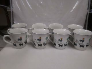 Great Collectible Oneida Stoneware Farm Friends Set Of 8 Cups / Mugs