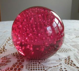 Vintage Red Art Glass Paperweight Controlled Bubbles