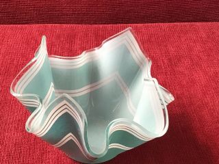 Vintage Chance Glass Hankerchief Vase Turquoise & White