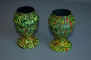 2 Vintage Multicoloured Spatter Splatter Glass Vases