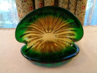 Gorgeous Hand Crafted Glass Clam Shell Vase Or Decorative Piece - Gold To Green