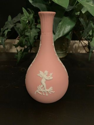 Vintage Wedgewood Porcelain Vase Jasperware Pink White England Angel
