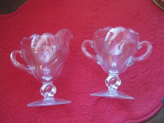 Vintage Clear Depression Glass Footed Creamer & Open Sugar Bowl Scalloped Swirl