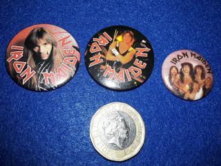 3 X 32mm & 26mm Vintage Iron Maiden Heavy Metal Rock Band Badges Pin Pinback