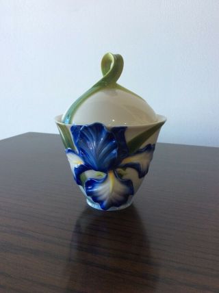 Fz02482 Franz Porcelain Eloquent Iris Flower Sugar Jar Rare In The Box.