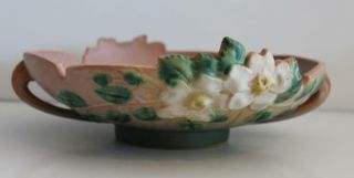 Vintage Roseville Pottery White Rose Flower Console Bowl Blue 392 - 10 W/ Handles