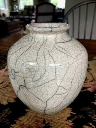 Vintage Studio Pottery Raku - Fired Crackle Glazed Vase 6 "