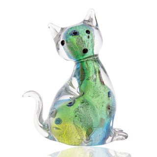 Handmade Glass Colorful Cat Ornament Art Glass Blown Animal Figurine Decor Gift