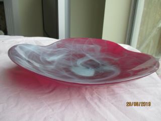 Large Cranberry & Smoke Art Glass Fruit Bowl 2