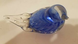 Vintage JOE ST.  CLAIR Blue/Clear Swirled Art Glass Bird Figurine Paperweight 5
