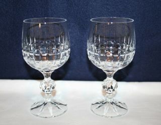 Bohemia Crystal Belfast 5 3/4 " Faceted Ball Stem Wine Goblets Glasses Set Of 2