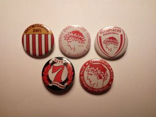 5 X Olympiakos Football Club Buttons (badges,  Pins,  25mm,  Osfp,  Olimpiakos)