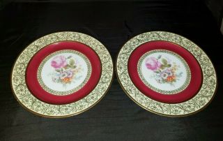 Vintage Bavaria Tirschenreuth (set Of 2) Red Floral Gold Trim 10¾ ”dinner Plate