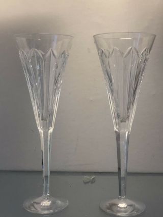 2 Exquisite Stuart Art Glass Cut Crystal Tall Stem Flute Champagne Wine Glasses