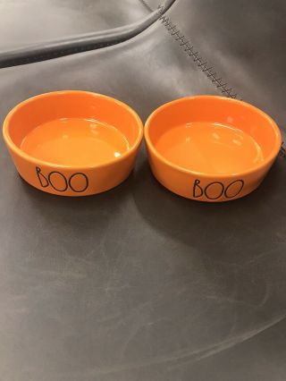 2 - Rae Dunn Orange Small Boo Pet Bowls