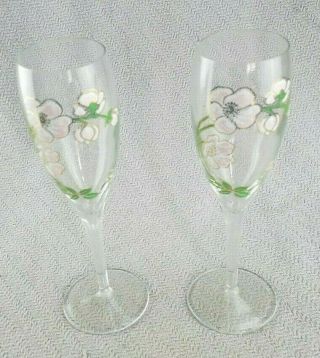 Pair Set Of 2 Perrier Jouet Champagne Flutes Pink Flower Gold Glasses Pierre