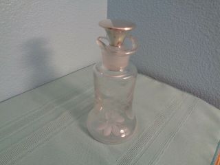 Antique Oil Vinegar Etched Glass Cruet With Sterling Glass Stopper Bell Shape
