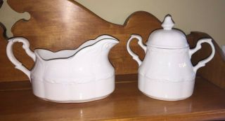J&g Meakin Sterling English Ironstone White Gravy Boat And Covered Sugar Bowl