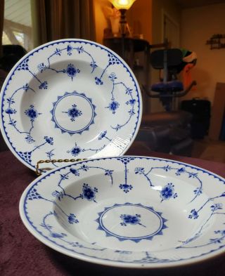 Vtg Furnivals England Set 2 Porcelain Delft Blue Denmark Ironstone Bowls Dishes