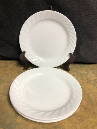 Set Of 4 Corelle 7.  25 " Bread\dessert Plates White Swirl Enhancements