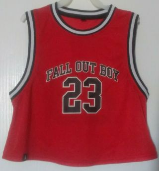 Fall Out Boy " Immortals " Red Mesh Crop Tank Top Ladies Size Small