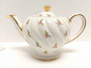 Vintage Sadler Teapot Ivory With Pink Rose Chintz With Gold Trim 6 " Tall 1593