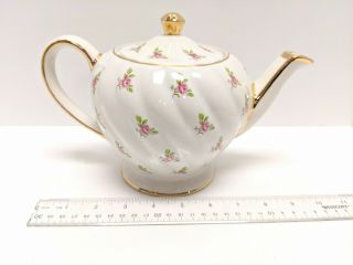 VINTAGE SADLER TEAPOT IVORY WITH PINK ROSE CHINTZ WITH GOLD TRIM 6 