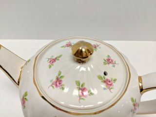 VINTAGE SADLER TEAPOT IVORY WITH PINK ROSE CHINTZ WITH GOLD TRIM 6 