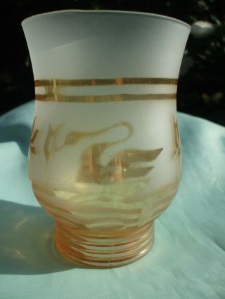 Indian Carnival Glass.  Jain ? Golden Swan Frosted Glass Tumbler.  Very Good Cond. 3