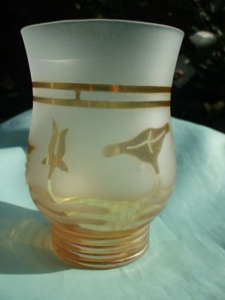Indian Carnival Glass.  Jain ? Golden Swan Frosted Glass Tumbler.  Very Good Cond. 4