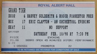 Eric Clapton Concert Ticket Sat 10th Feb 1990 Royal Albert Hall London