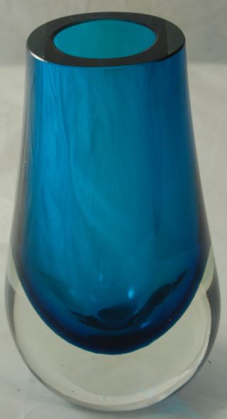 Chunky Blue And Clear Glass Vase