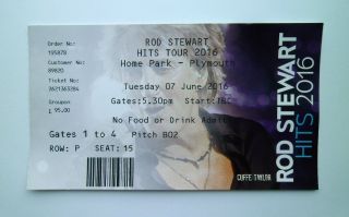 Rod Stewart Tickets - Ticket Stub (s) Plymouth Argyle 07/06/16 Memorabilia
