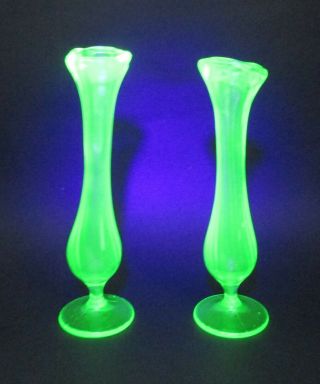 Reserved For Pink Vintage Uranium Glass Vases 8 1/4 " Tall Each