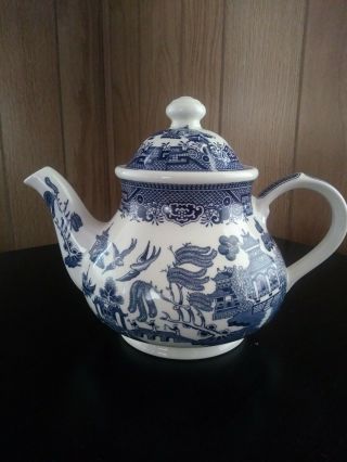 Churchill Blue Willow Tea Pot With Lid Made In England Piece