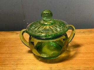 Vintage Green Depression Glass Sugar Bowl