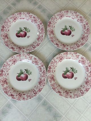 Set Of 4 Pfaltzgraff Delicious Apple Butterfly Red Dinner Plates