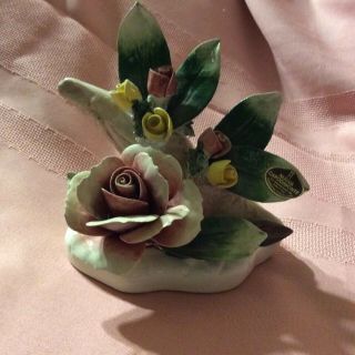 Vintage Capodimonte Porcelain Basket Of Flowers 5 X 5 Made In Italy