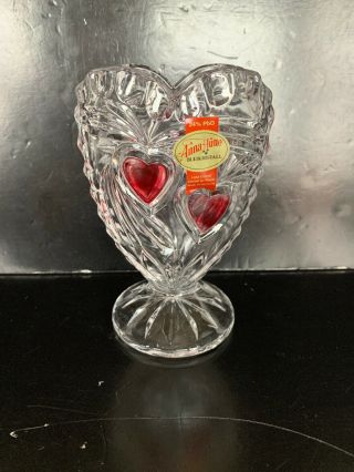 Vintage Anna Hutte Bleikristall 24 Lead Crystal Glass Red Heart Vase