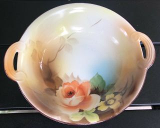 Vintage Noritake Hand Painted Floral Rose Handled Dish Bowl Porcelain Japan