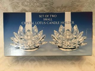 NIB Shannon Crystal Set Of Two Small Lotus Crystal Candle Holders 2