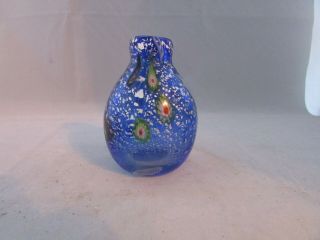 Vintage Cobalt Blue Quilt Murano Millefiori Bud Vase.  4.  1/2 ".  Tall