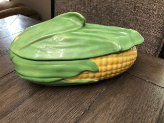 Vintage Corn On The Cob Covered Casserole Serving Dish Pottery Handmade