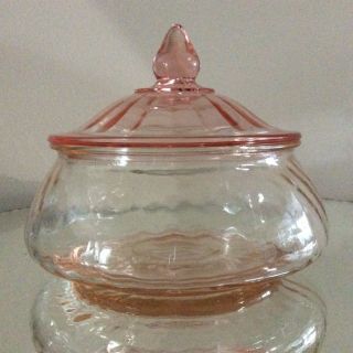Elegant Pink Depression Clear Glass Lidded Candy Dish