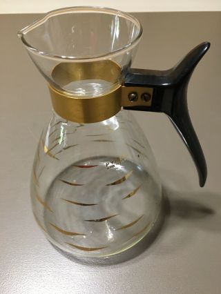 Vintage Corning Pyrex Gold " Wave " Design Glass 6 Cup Coffee Pot Carafe