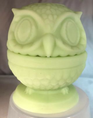 Votive Candle Holder Fenton Fairy Lamp Lime Green Satin Glass Owl 3.  75 " X 2.  75 "