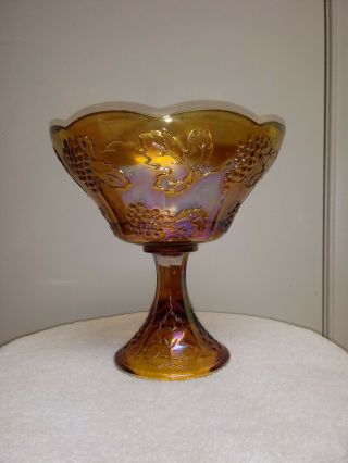 Vintage Indiana Amber Carnival Glass Grape Pedestal Fruit/serving Bowl/dish 8.  5 "