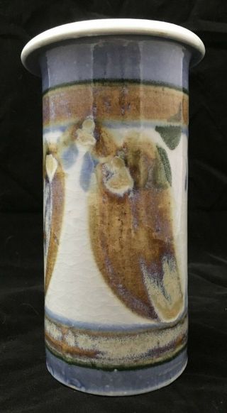 Studio Pottery Art Vase Signed Mathers.  Abstract Arts Crafts Style Crackle Glaze
