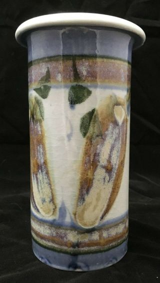Studio Pottery Art Vase SIGNED Mathers.  Abstract Arts Crafts Style Crackle Glaze 2